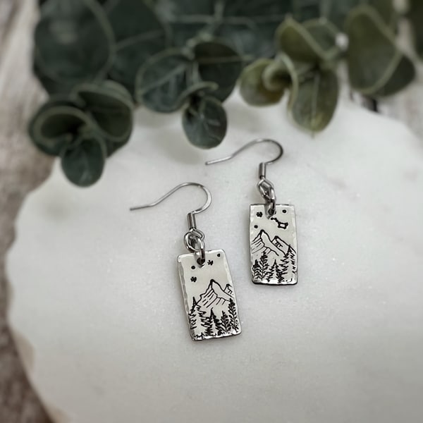 Rectangle Mountain & Big Dipper Earrings - Dangle Earrings - Star Earrings - Big Dipper Earrings - Mountain Earring - Nature Earrings Dangle