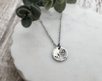 Tiny Bouquet Necklace – Hand-Stamped Floral Jewelry, Dainty Nature-Inspired Gift for Her, Delicate Botanical Pendant