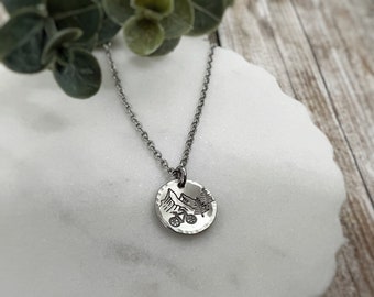 Tiny Mountain Bike Pendant Necklace - Hand-Stamped Trail Rider Jewelry - Personalized Off-Road Cyclist Gift for MTB Lovers