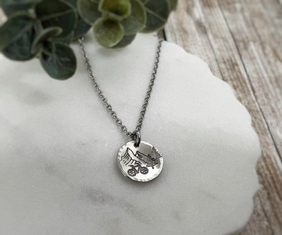 Hand-Stamped Mountain Bike Necklace - Hand-Stamped Trail Rider Jewelry - Personalized Off-Road Cyclist Gift for MTB Lovers