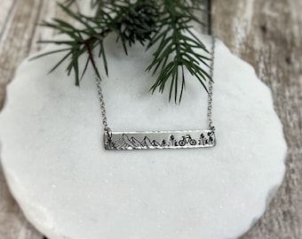 Mountain Bike Necklace - Personalized Jewelry - Mountain Bike Gift -  Mountain Biking Bar Pendant Necklace