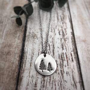 Rustic Evergreen Tree Necklace - Woodland Forest Pendant - Nature Lover Gift - Earthy Charm Pine Jewelry in Pewter