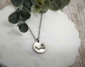 Tiny Mama with Heart Necklace - Mama Necklace - Mama Heart Necklace - Gift for Her - Mothers Day Gift - Mothers Day Necklace