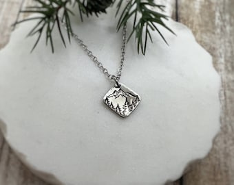 Hand-Stamped Mountain and Forest Necklace - Personalized Nature-Inspired Pendant - Custom Outdoor Lover Gift