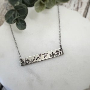 Winter Trees And Mountain Bar Necklace - Winter Necklace - Mountain Necklace - Bar Necklace - Mountain Bar Necklace - Winter Trees