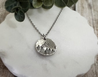 Mountain and Forest Necklace - Pendant Necklace - Mountain Necklace - Mountain and Tree Necklace - Mountain Range Necklace