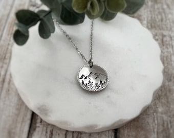 Mountain Range and Winter Trees Necklace - Custom Nature Pendant - Personalized Handcrafted Jewelry Gift for Nature Lover