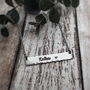 Personalized Hand Stamped Bar Necklace - Custom Name Pendant - Sentimental Minimalist Jewelry Gift