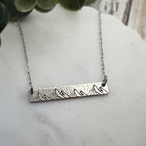 Mountain Range Bar Necklace - Personalized Hand-Stamped Nature Pendant - Climber Hiker Jewelry Gift