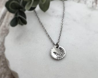 Delicate Bloom Necklace – Tiny Wildflower Pendant – Hand-Stamped Floral Jewelry – Custom Nature Gift – Dainty Botanical Necklace