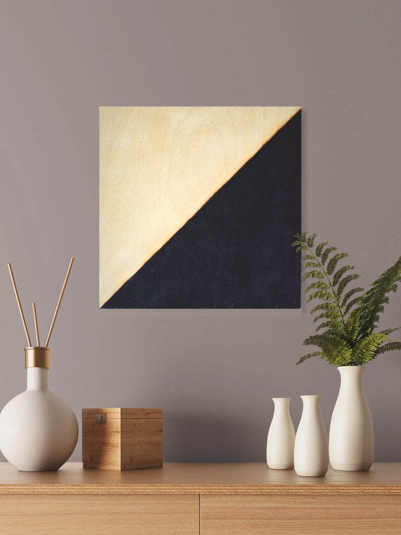 Contemporary Burnt Plywood Wall Art Geometric Wood Panel | Etsy