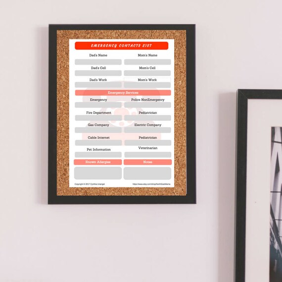 er contact list nanny daycare babysitter emergency etsy