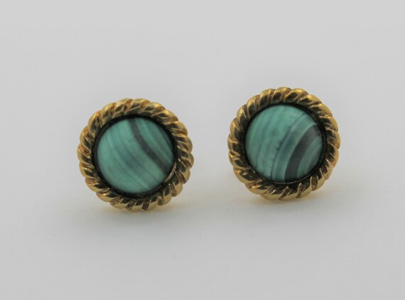 Handmade Vintage 14K Yellow Gold Malachite Gemsto… - image 3