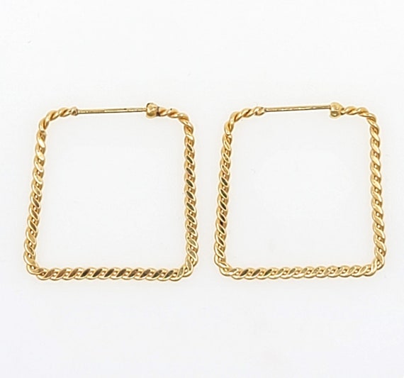 Vintage 1990 14K Yellow Gold Square Twisted Hoop … - image 1