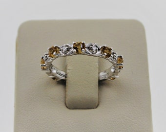 Handmade 14K White Gold Citrine Ring with Diamonds, Stackable November Birthstone