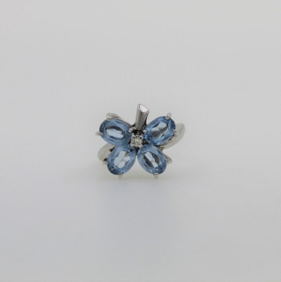 Vintage 1970s Handmade 14K White Gold Diamond Blu… - image 3