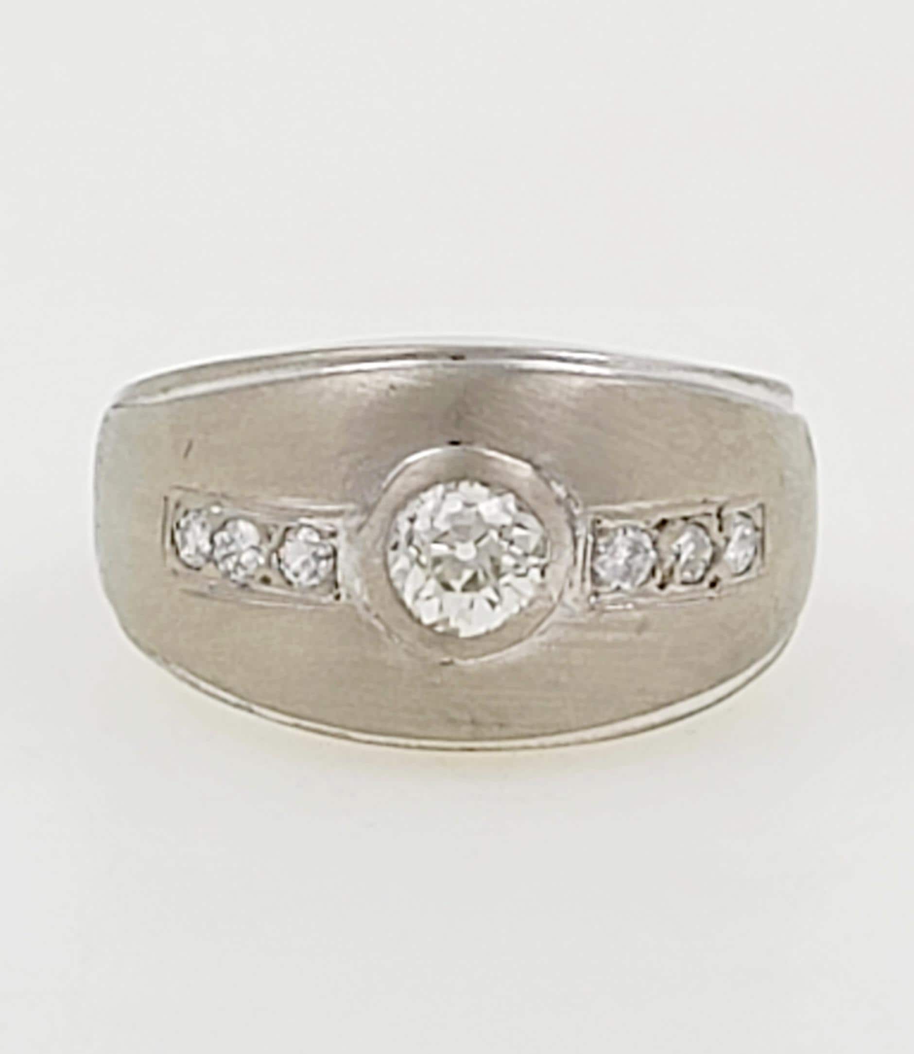 ハンドメイドヴィンテージ14Kホワイトゴールドダイヤモンドリング