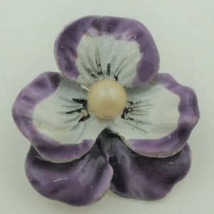 Gorgeous Vintage 1910s Handmade Sterling Silver Enamel Beau Pansy Flower Pin Brooch with Genuine South Sea Pearl