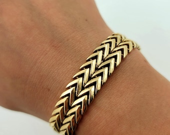 Bracelet Articulé Vintage Or Lisse à Motifs Chevrons - Longueur 19-20 Cm - Style Rétro