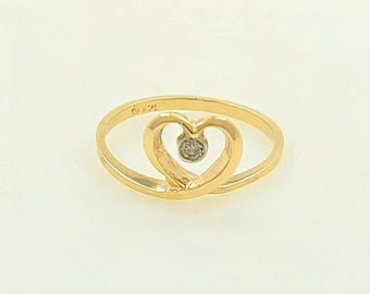 Vintage 1980s Handmade Solid 14K Yellow Gold Natural Diamond Heart Promise Ring