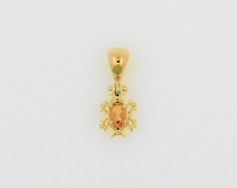 Vintage 1980s Handmade 18K Solid Yellow Gold Citrine Pendant
