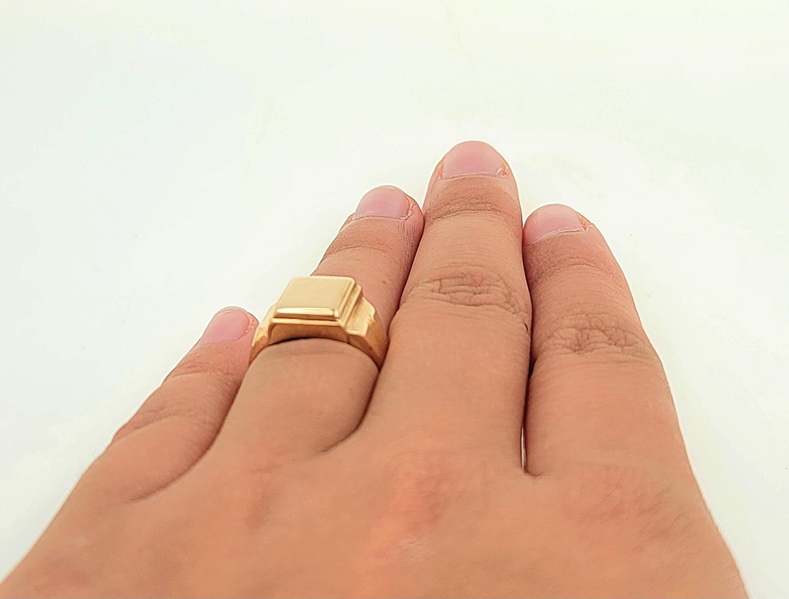 Vintage 1960s Handmade 14K Yellow Gold Signet Ring, Size 6 1/4