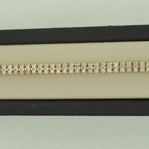 Gorgeous Vintage 1980s Handmade 14K Solid Yellow Gold Double Row Round Cut Natural Diamonds Tennis Bracelet. Unisex Bracelet.