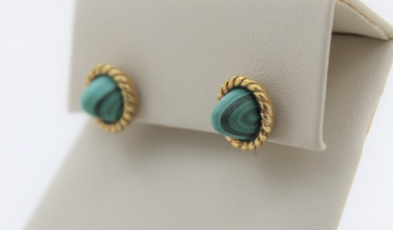 Handmade Vintage 14K Yellow Gold Malachite Gemsto… - image 2