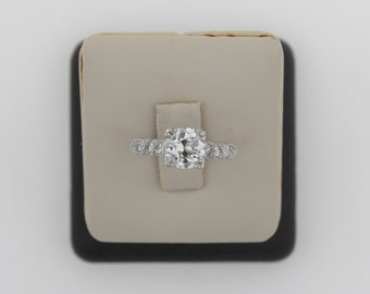 Antique 1920s Handmade Platinum 1.63 Carats Diamond Engagement Ring. Old European Brilliant Cut Diamond Engagement Ring.