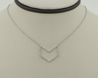 14 kt witgouden diamanten hanger ketting, minimalistische chevron