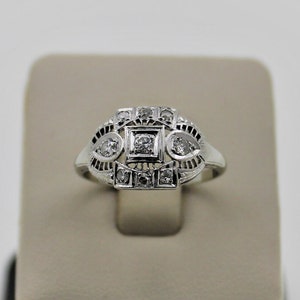 Gorgeous Handmade Antique 1920 18K Solid White Gold Round Cut Natural Diamond Engagement Ring image 1