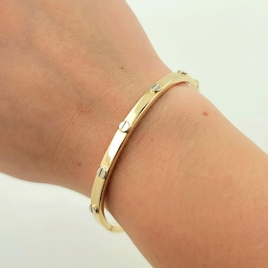 Vintage 1960s Handmade 14K Solid Yellow Gold Two-Tone Love Bangle Bracelet. Made in Italy