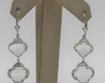 Handmade 14K White Gold White Topaz Earrings. Dangle Earrings.