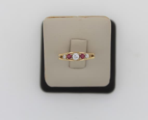 Vintage 1980s Handmade 18K Yellow Gold Ruby and D… - image 1