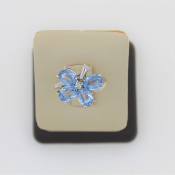 Vintage 1970s Handmade 14K White Gold Diamond Blu… - image 1