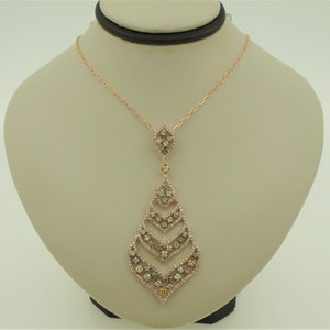 Stunning Handmade 14K Solid Rose Gold Natural White Diamonds Natural Champagne Diamonds and Natural Yellow Diamonds Tie Pendant Necklace