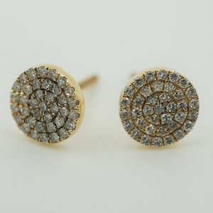 Gorgeous Handmade 14K Solid Yellow Gold Micro Pave Set Round Cut Natural Diamonds Dainty Disk Minimalist Studs Earrings