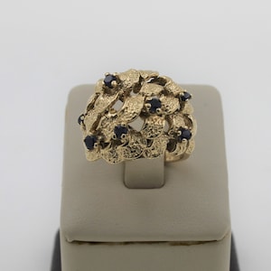 1960er Jahre Vintage 14k Massives Gelbgold Saphir Cocktail Ring. Größe 8 Ring.