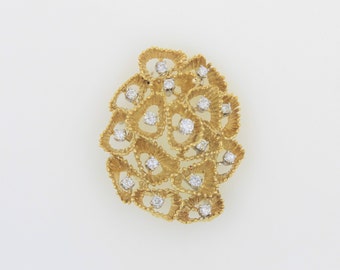 Vintage 1960s Handmade 18K Solid Yellow Gold Diamond Pin