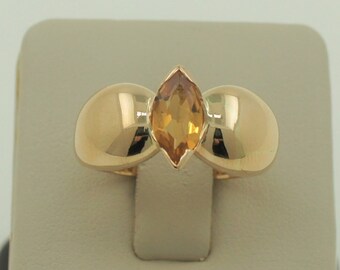 One Of A Kind Stunning Handmade Vintage 14K Solid Yellow Gold Marquise Cut Natural Citrine Ring Unique Engagement Statement Ring