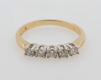 Vintage 1990s Handmade 14K Two Tone Gold 0.20ct 5 Stone Natural Diamond Ring, Wedding Ring, Anniversary Band