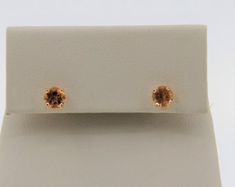 Vintage 1990s Handmade 14K Solid Yellow Gold Citrine Stud Earrings.