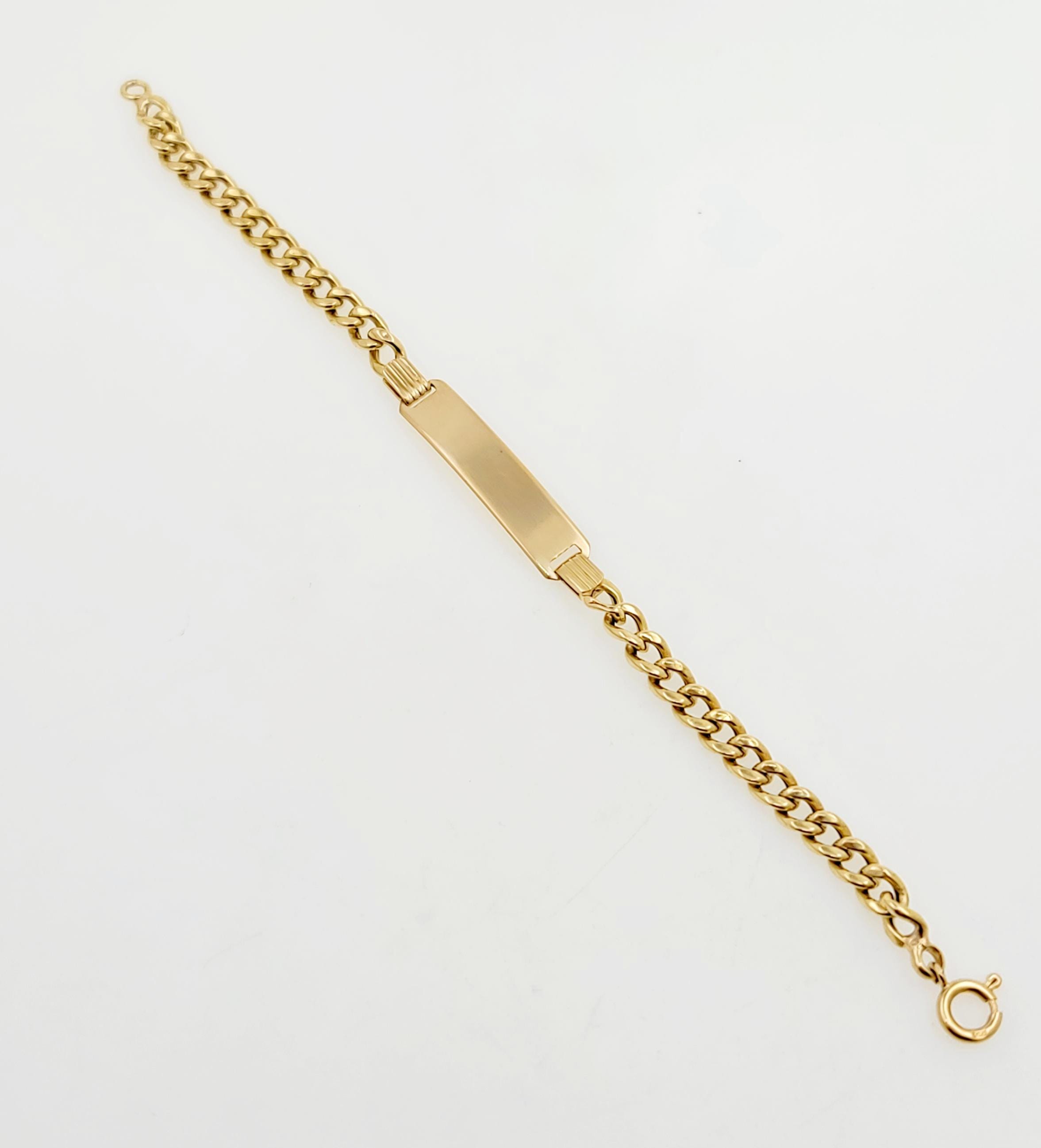 Vintage 1980s Handmade 18k Yellow Gold Curb Chain ID Bracelet 6.25