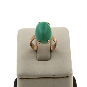 Vintage 1950s Handmade Solid  14K Yellow Gold Hand Crafted Jade Ring
