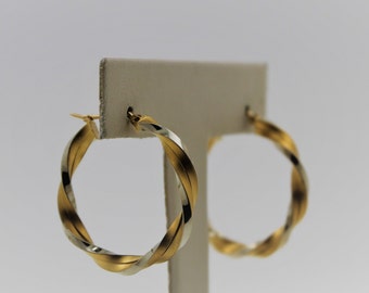 Vintage 18 kt massief gouden tweekleurige oorbel uit de jaren 80. Geel- en witgouden mode-oorbellen