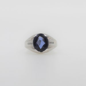 Vintage Men&#39;s 1960&#39;s Handmade 14K White Gold Diamond Sapphire Ring