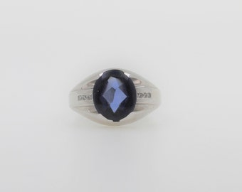 Vintage Men's 1960's Handmade 14K White Gold Diamond Sapphire Ring