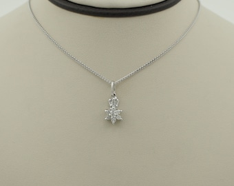 Vintage 14K White Gold Diamond Cluster Pendant Necklace, 1970s