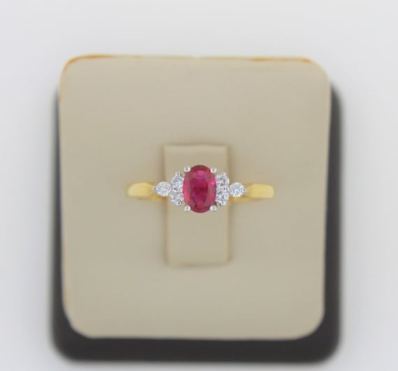 Vintage 1980s Handmade 18K Solid Yellow Gold Ruby… - image 1