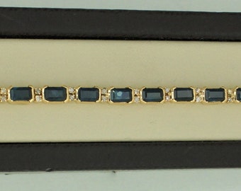 Bransoleta tenisowa Vintage z lat 80. z 18-karatowego złota z szafirami i diamentami